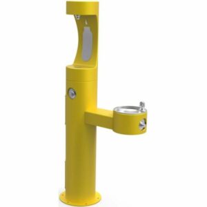 Elkay LK4420BF1UFRK EZH20 14" Floor Mounted Outdoor Bi-Level Bottle Filler Combo Station with Freeze Resistance - Vandal Resistant Bubbler Yellow