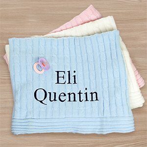 Embroidered Baby Cable Knit Blanket