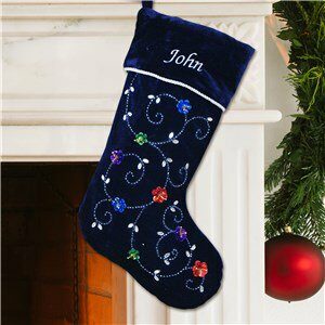 Embroidered Blue Flower Christmas Stocking