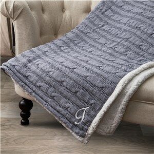 Embroidered Chenille Cable Knit Throw Blanket