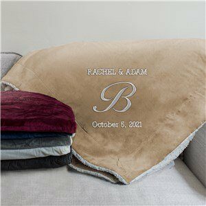 Embroidered Couples Initial Sherpa Blanket