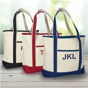 Embroidered Initials Canvas Tote Bag