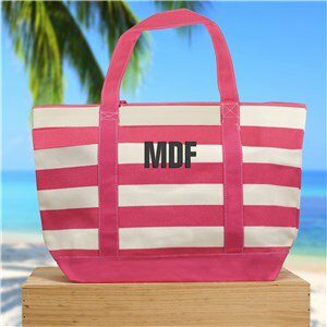 Embroidered Initials Striped Canvas Tote