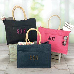 Embroidered Jute Pocket Monogram Tote