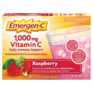 Emergen-C Daily Immune Support Drink with 1000 mg Vitamin C, Antioxidants, & B Vitamins Raspberry - 0.32 oz x 30 pack