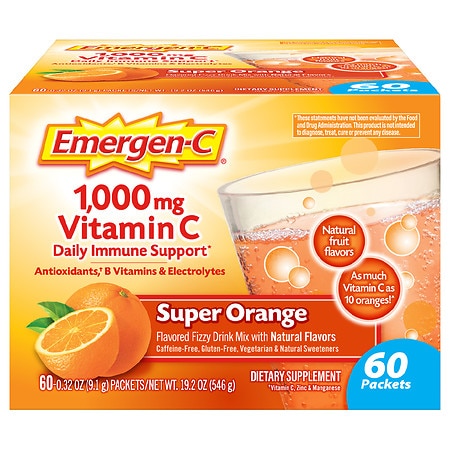 Emergen-C Daily Immune Support Drink with 1000 mg Vitamin C Super Orange - 0.32 oz x 60 pack