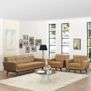 Engage 3 Piece Leather Living Room Set in Tan