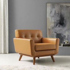 Engage Top-Grain Leather Living Room Lounge Accent Armchair in Tan