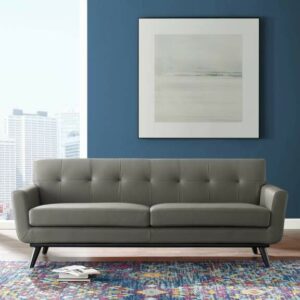 Engage Top-Grain Leather Living Room Lounge Sofa in Gray