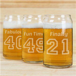 Engraved Birthday Message Beer Can Glass