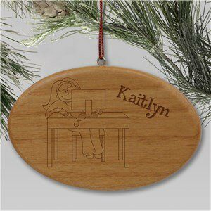 Engraved Computer Wooden Oval Christmas Ornament
