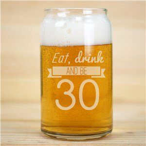 Engraved Eat#44; Drink Birthday Beer Can Glass