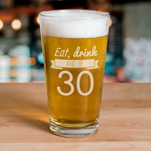 Engraved Eat#44; Drink Birthday Beer Glass