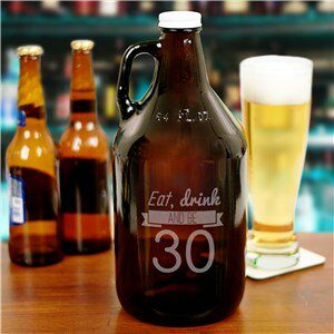 Engraved Eat#44; Drink Birthday Growler