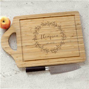 Engraved Family Name Wreath Cutting Board