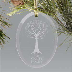 Engraved Family Tree Oval Glass Christmas Ornament