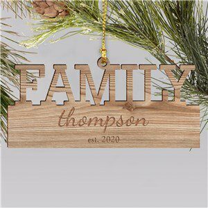 Engraved Family Wood Cut Christmas Ornament