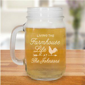 Engraved Farmhouse Life Mason Jar