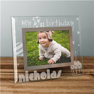 Engraved First Birthday Glass Picture Frame