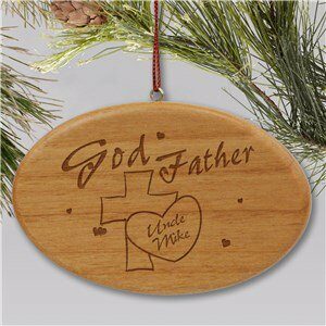 Engraved Godfather Wooden Holiday Ornament