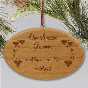 Engraved Grandma Wooden Oval Christmas Ornament