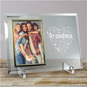 Engraved Grandma's Heart Word-Art Beveled Glass Frame