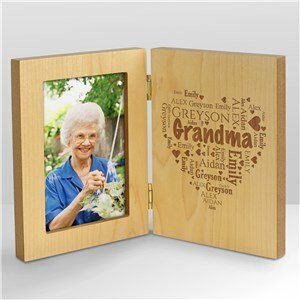 Engraved Grandma's Heart Word-Art Hinged Wood Frame