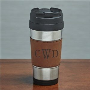 Engraved Initials Leatherette Travel Mug