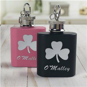 Engraved Irish Shamrock Mini Flask