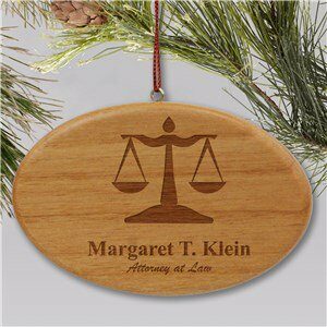 Engraved Lawyer Wooden Oval Christmas Ornament