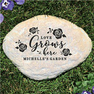 Engraved Love Grows Here Family Garden Stone