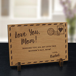 Engraved Love You Mom Wood Postcard