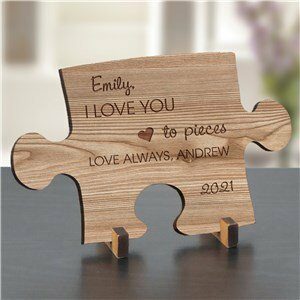 Engraved Love You To Pieces Wood Puzzle Piece