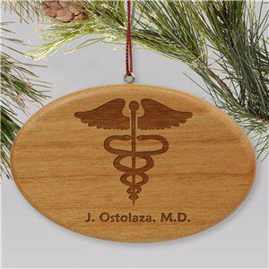 Engraved Medical Wooden Oval Holiday Ornament