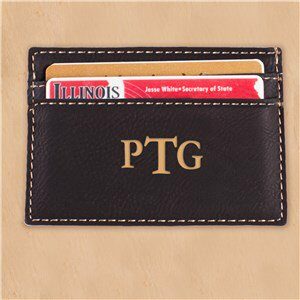 Engraved Monogram Black Leatherette Card Holder