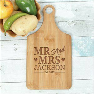 Engraved Mr Mrs Paddle Cutting Board