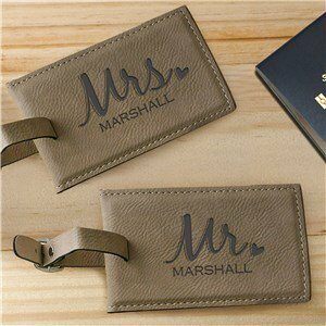 Engraved Mr. Mrs. Leather Luggage Tag Set