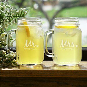 Engraved Mr. Mrs. Mason Jar Set