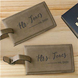 Engraved Mr. and Mrs. Leather Luggage Tag Set