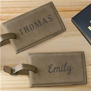 Engraved Name Leather Luggage Tag