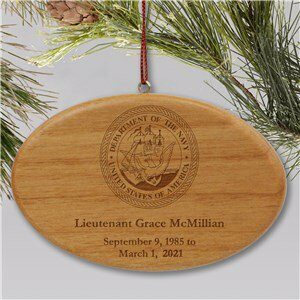 Engraved U.S. Navy Memorial Ornament Wooden Oval