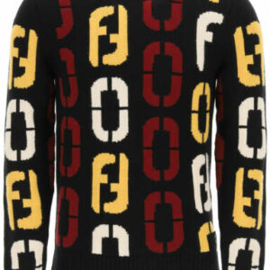 FENDI FENDI CODE SWEATER 46 Black, Yellow, White Wool