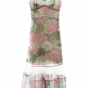 FENDI FLORAL PRINT MIDI DRESS 40 Pink, Green