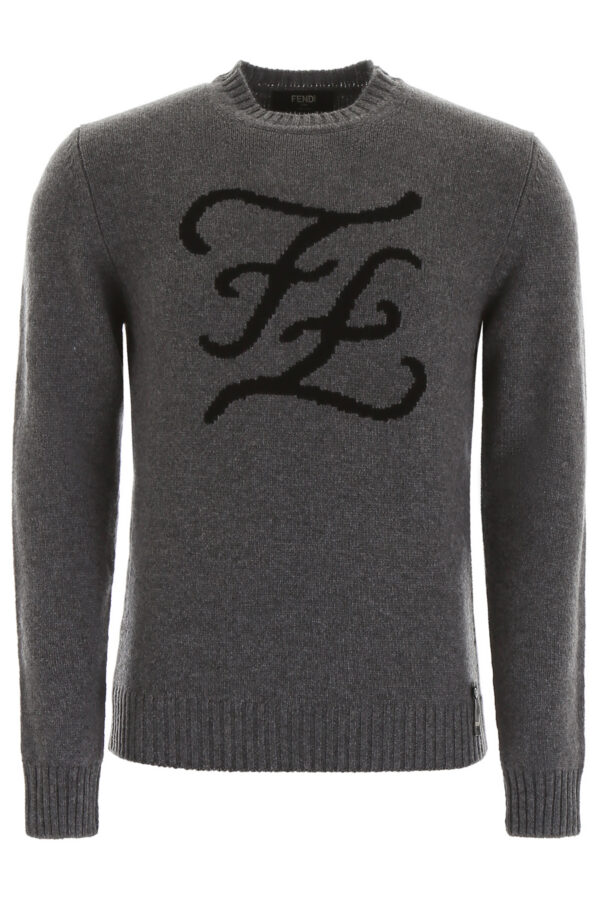 FENDI KARLIGRAPHY PULLOVER 46 Grey Cashmere