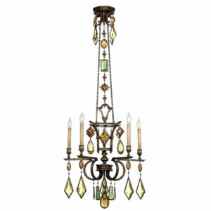 Fine Art Lamps 708340-1ST Encased Gems Five-Light Single-Tier Chandelier with Multi-Color Crystal Accents Bronze Patina with Multicolor Crystal Indoor