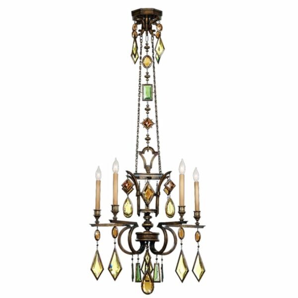 Fine Art Lamps 708340-1ST Encased Gems Five-Light Single-Tier Chandelier with Multi-Color Crystal Accents Bronze Patina with Multicolor Crystal Indoor