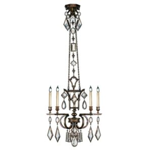 Fine Art Lamps 708340-3ST Encased Gems Five-Light Single-Tier Chandelier with Clear Crystal Accents Bronze Patina with Clear Crystal Indoor Lighting