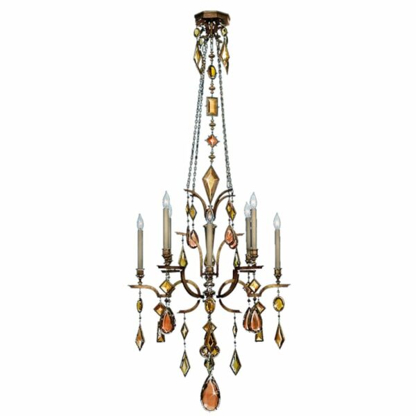 Fine Art Lamps 708640-1ST Encased Gems Eight-Light Two-Tier Chandelier with Multi-Color Crystal Accents Bronze Patina with Multicolor Crystal Indoor