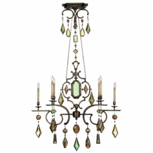 Fine Art Lamps 708940-1ST Encased Gems Six-Light 2 Tier Chandelier with Multi-Color Crystal Accents Bronze Patina with Multicolor Crystal Indoor