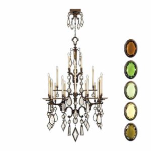 Fine Art Lamps 709440-1ST Encased Gems Twenty-Four-Light Three-Tier Chandelier with Multi-Color Crystal Accents Bronze Patina with Multicolor Crystal